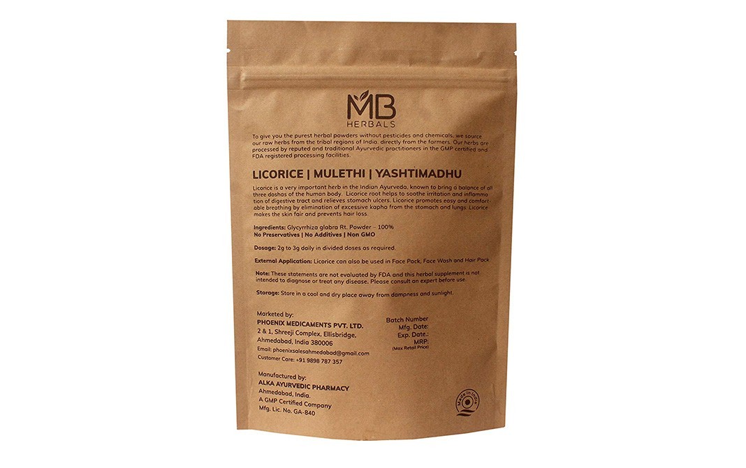 MB Herbals Licorice Powder, Glycyrrhiza Glabra    Pack  227 grams